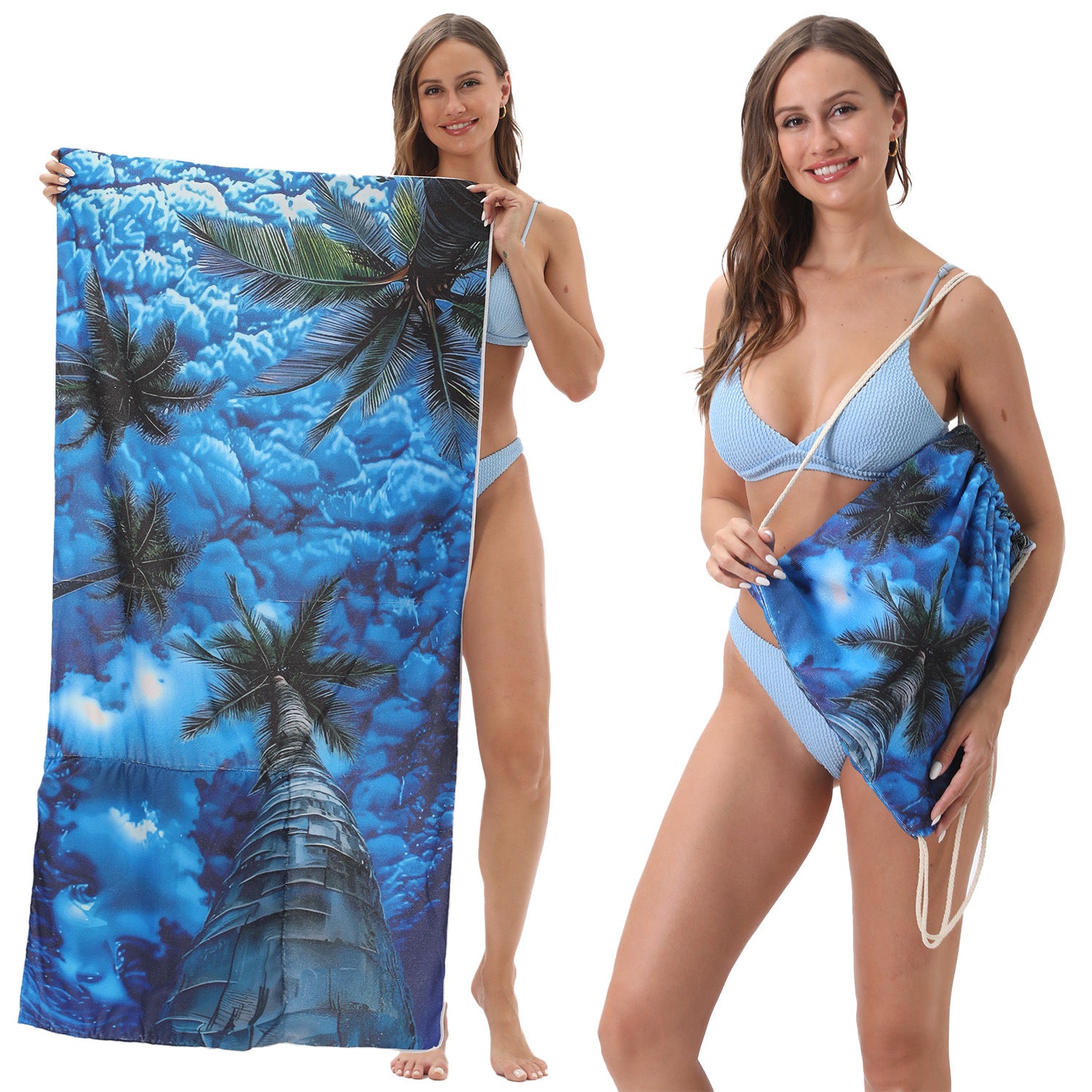 Cross-Border Microfiber Quick-Drying Beach Towel All-In-One Package 2-In-1 Foldable Storage Beach Towel Printed Bath Towel