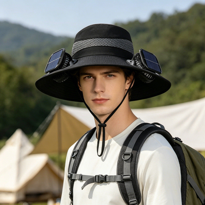Cross-Border Solar Fan Hat With Long Battery Life Lithium Battery Men'S Outdoor Fishing Hat With Fan Sun Protection Fisherman Hat