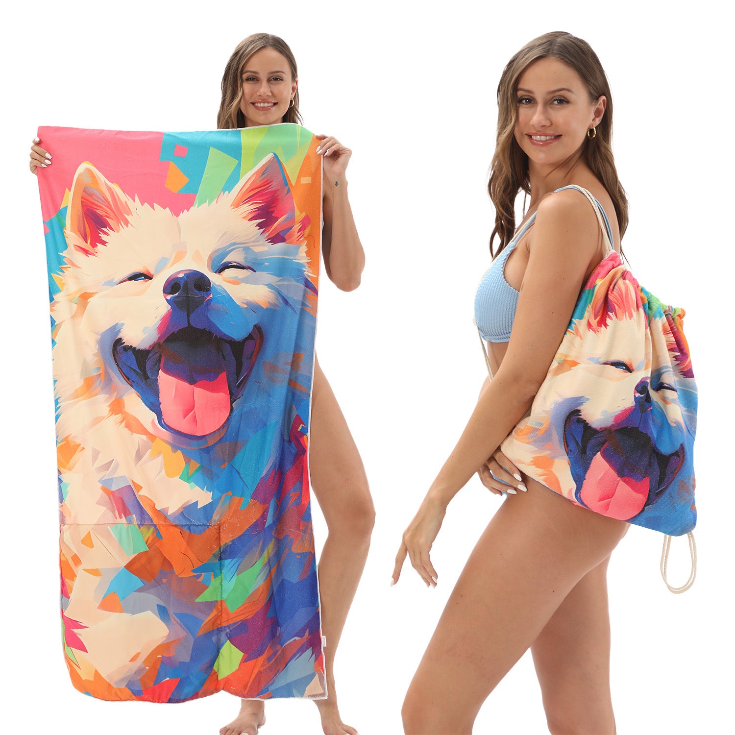 Cross-Border Microfiber Quick-Drying Beach Towel All-In-One Package 2-In-1 Foldable Storage Beach Towel Printed Bath Towel