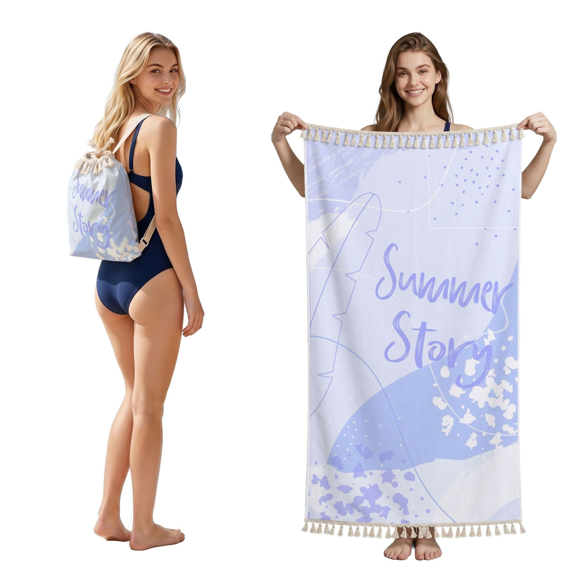 Cross-Border Microfiber Quick-Drying Beach Towel All-In-One Package 2-In-1 Foldable Storage Beach Towel Printed Bath Towel