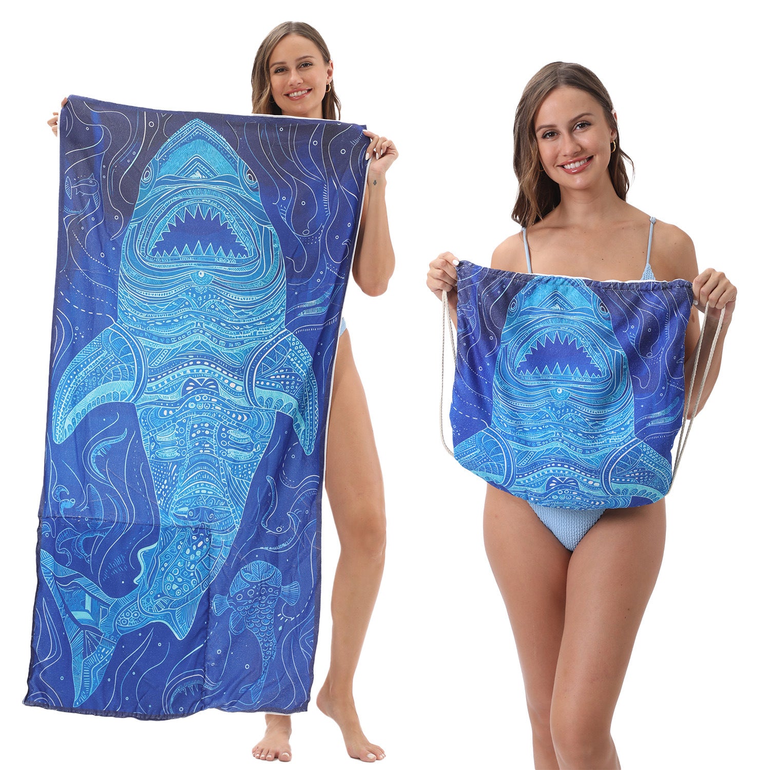 Cross-Border Microfiber Quick-Drying Beach Towel All-In-One Package 2-In-1 Foldable Storage Beach Towel Printed Bath Towel