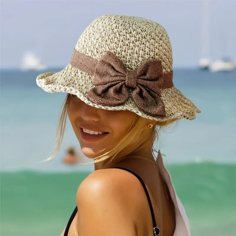 🔥Hot Sale✨Straw Hat with Retro Bow – Foldable & Breathable for Summer