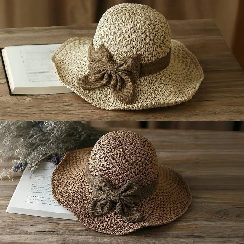 🔥Hot Sale✨Straw Hat with Retro Bow – Foldable & Breathable for Summer