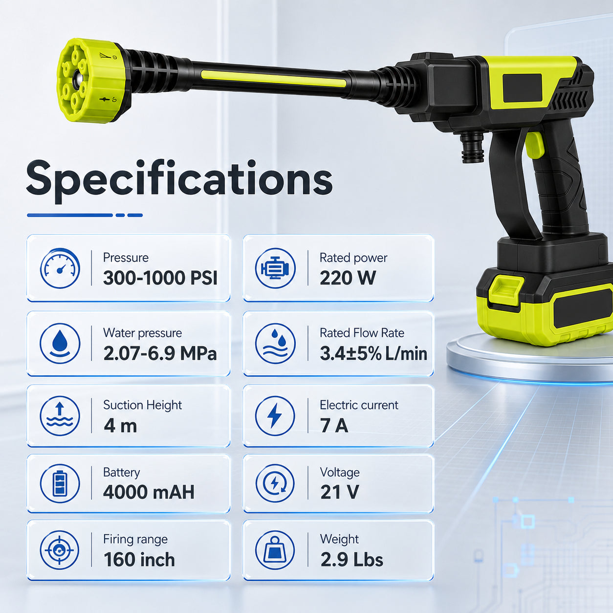 Cordless Pressure Washer-1000PSl-Water Pressure