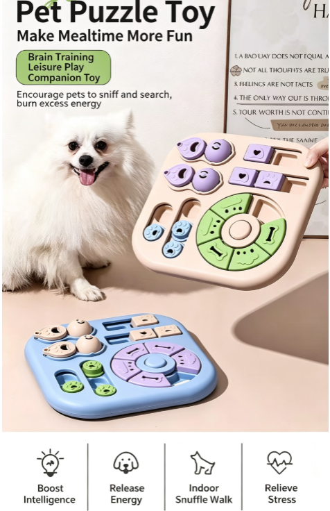 Puzzle Slow Feeder Bowl for Dogs & Cats, Flip Design Leakage Food Dispensing Toy, Anti-Choke Multi-Grid Slow Eating Bowl, Enrichment Mental Stimulation Treat Dispenser to Relieve Boredom
