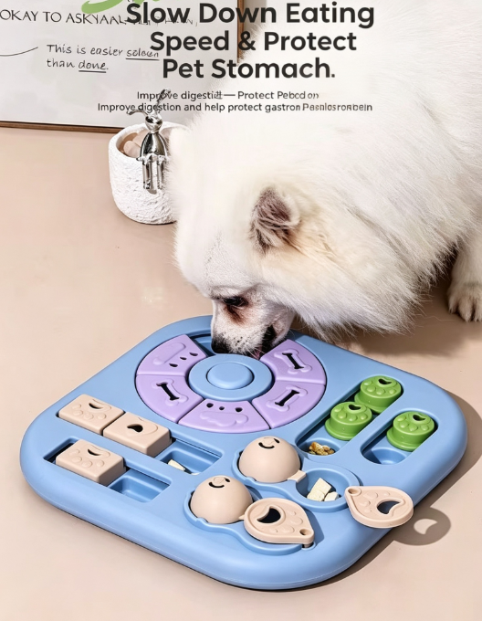 Puzzle Slow Feeder Bowl for Dogs & Cats, Flip Design Leakage Food Dispensing Toy, Anti-Choke Multi-Grid Slow Eating Bowl, Enrichment Mental Stimulation Treat Dispenser to Relieve Boredom