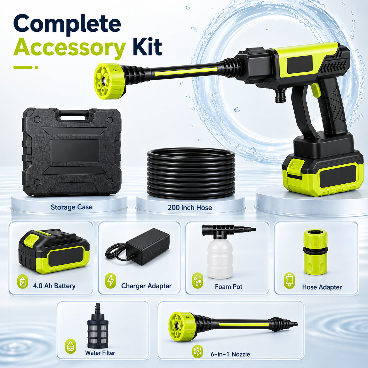 Cordless Pressure Washer-1000PSl-Water Pressure