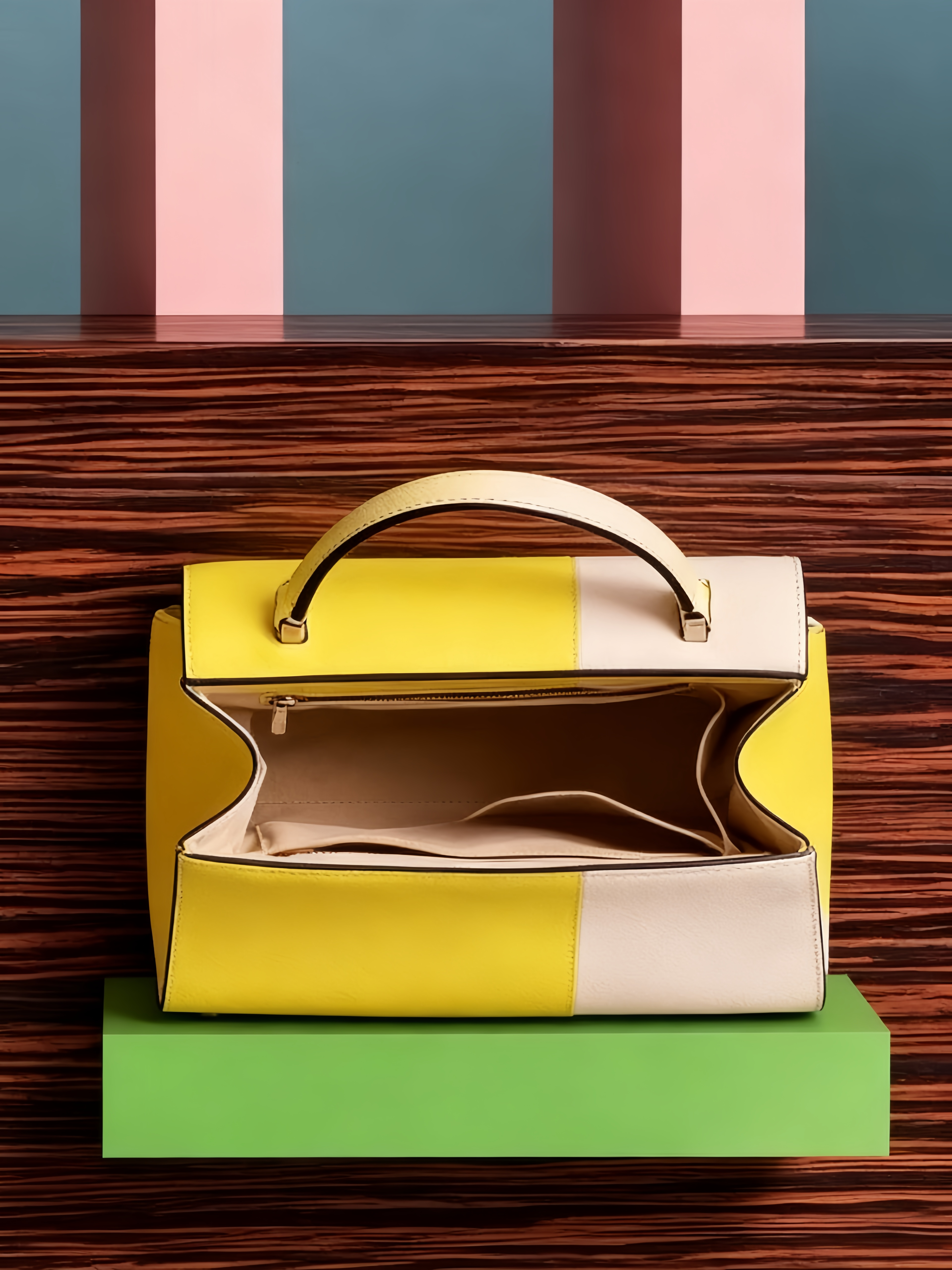 Purselovers Lemon Yellow and Cream Color-Blocked Bag